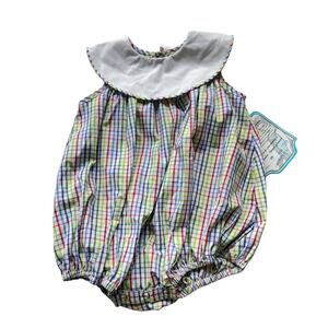 Remember Nguyen New Plaid Bubble Romper with Large Collar - 9 Months